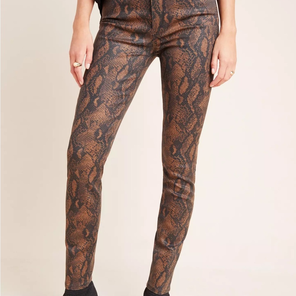 PAIGE Hoxton High Rise Coated Brown Snake Skinny Jeans - Size 24